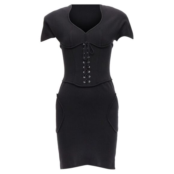 Thierry Mugler jersey corset lace up waist bodycon dress